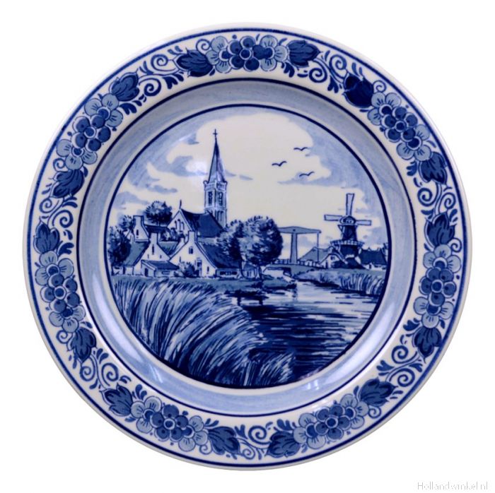 Winkelier tolerantie Spektakel Wandbord "Dorp in landschap", 21 cm Nederlands mooiste Delfts blauw