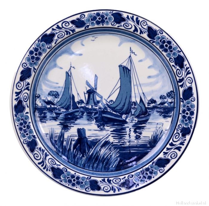 Haat ga werken over het algemeen Wandbord Boten in landschap, 25 cm Nederlands mooiste Delfts blauw