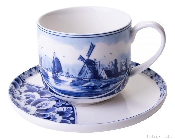 Effectief verdacht Handig Delfts blauwe kop en schotel met windmolen Nederlands mooiste Delfts blauw